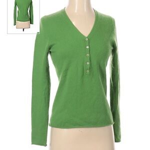 J CREW Cashmere V Neck Henley Sweater Green Small